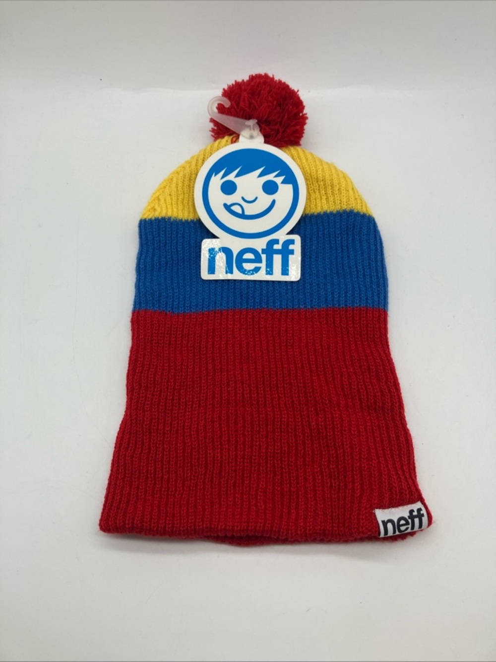 Neff Colorblock Pom Beanie - Red, Blue & Yellow
